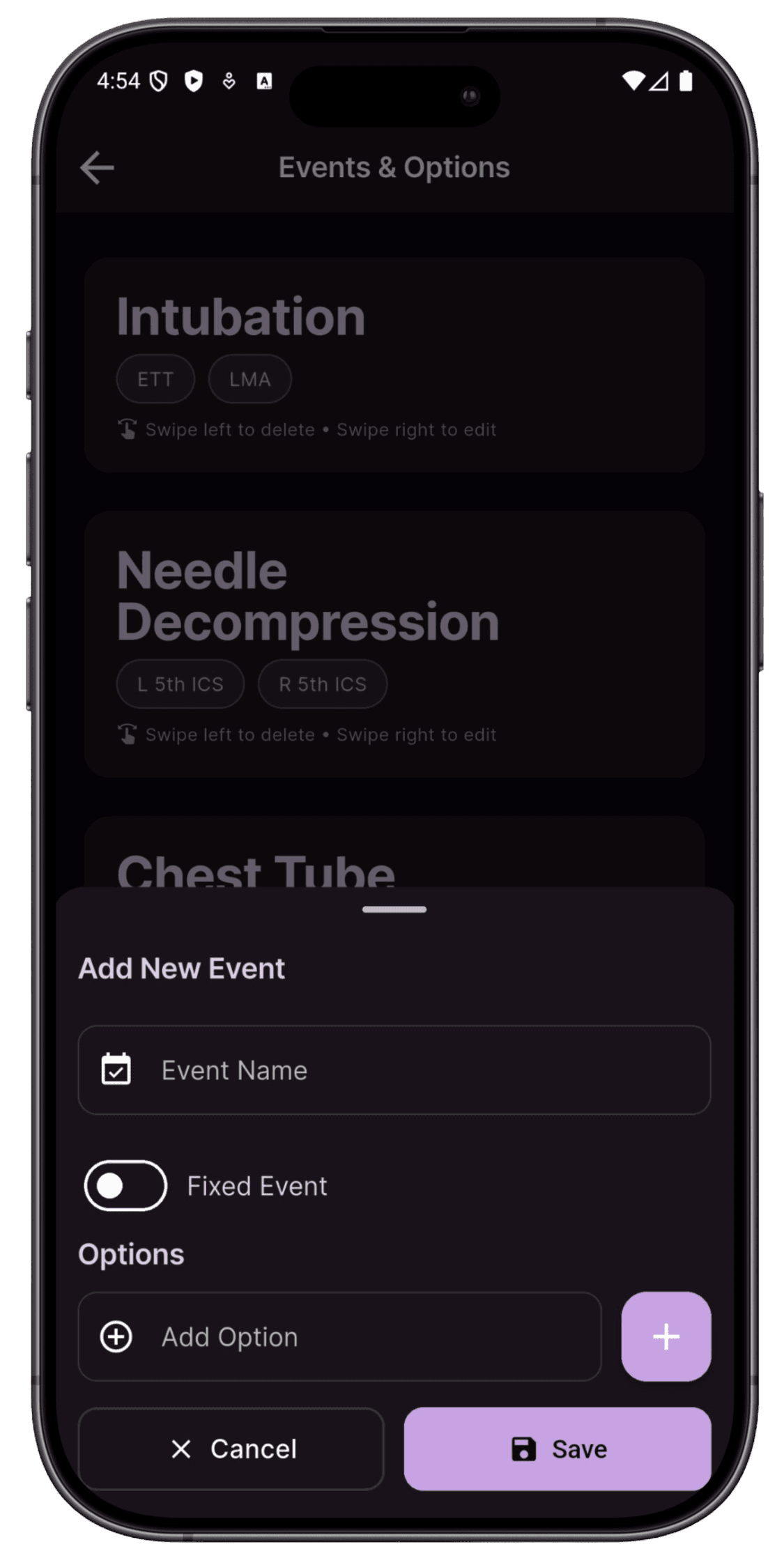 Flatliner post-CPR form interface showing pre-arrest data fields including patient demographics, downtime, past medical history, and arrest details.