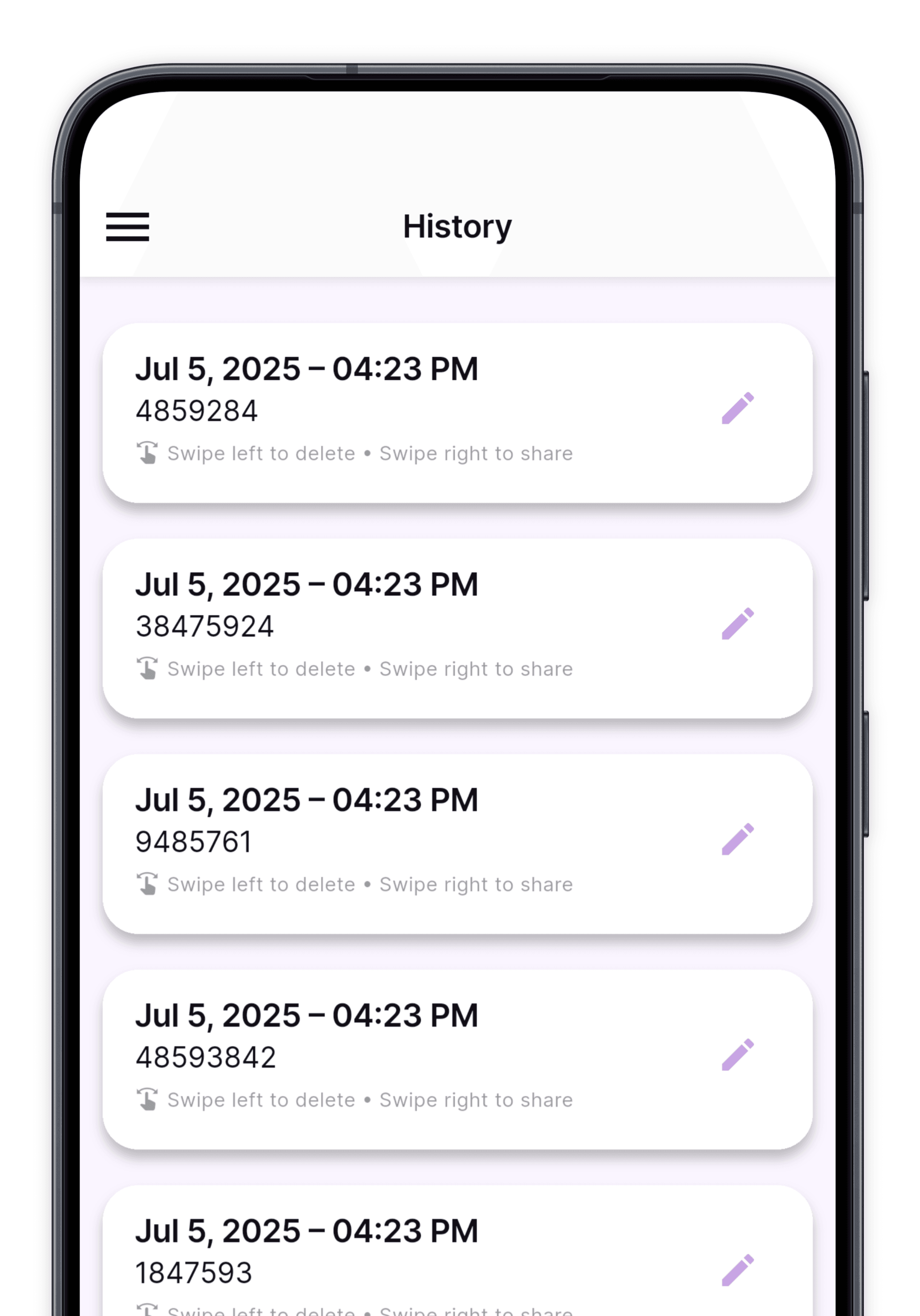 Flatliner app showing review past code functionality