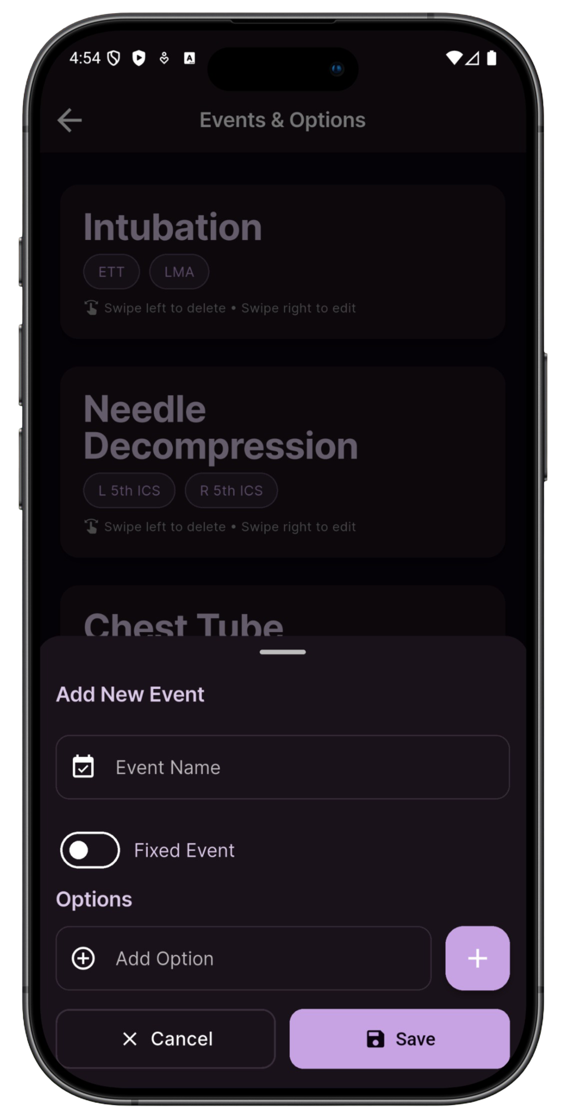 Flatliner post-CPR form interface showing pre-arrest data fields including patient demographics, downtime, past medical history, and arrest details.
